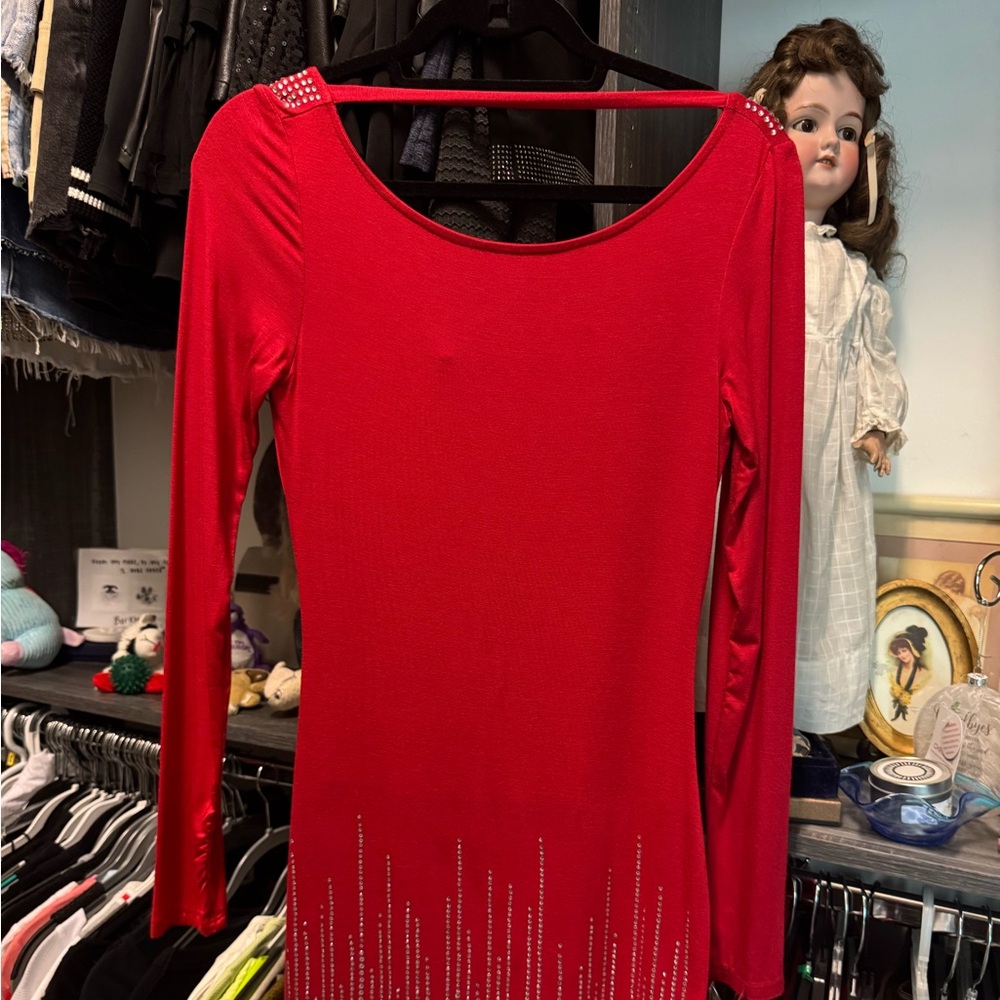 Red mini dress with sparkle